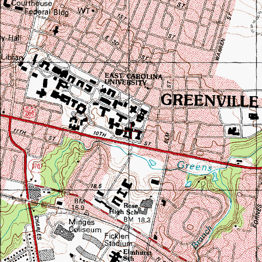 Topographic Map of Brewster Building, NC