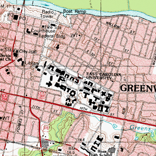 Topographic Map of Cotten Residence Hall, NC
