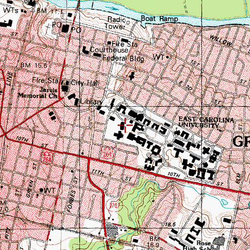 Topographic Map of Erwin Hall, NC