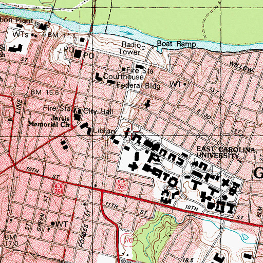 Topographic Map of Fletcher Residence Hall, NC