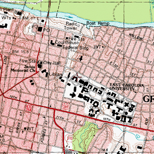 Topographic Map of Garrett Residence Hall, NC