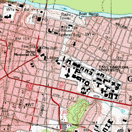 Topographic Map of Greene Residence Hall, NC