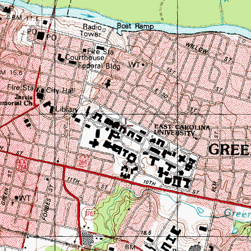 Topographic Map of Jarvis Residence Hall, NC