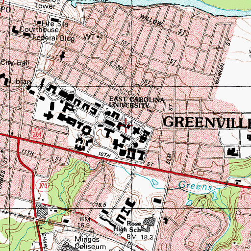 Topographic Map of Messick Theater Arts Center, NC