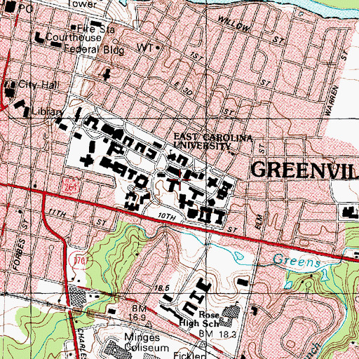 Topographic Map of Rawl Building, NC