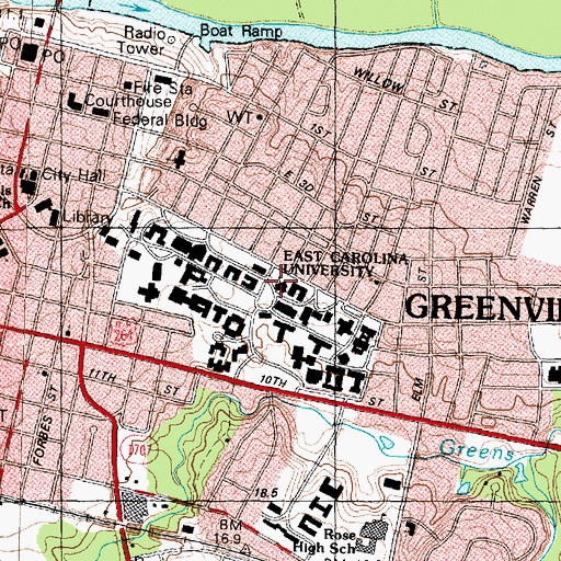 Topographic Map of Whichard Building, NC