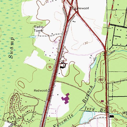 Topographic Map of Lumber River Shopping Center, NC
