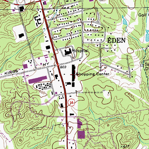 Topographic Map of Meadow Greens Shopping Center, NC
