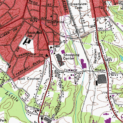 Topographic Map of Pennrose Mall, NC