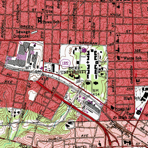 Topographic Map of Southgate Hall, NC