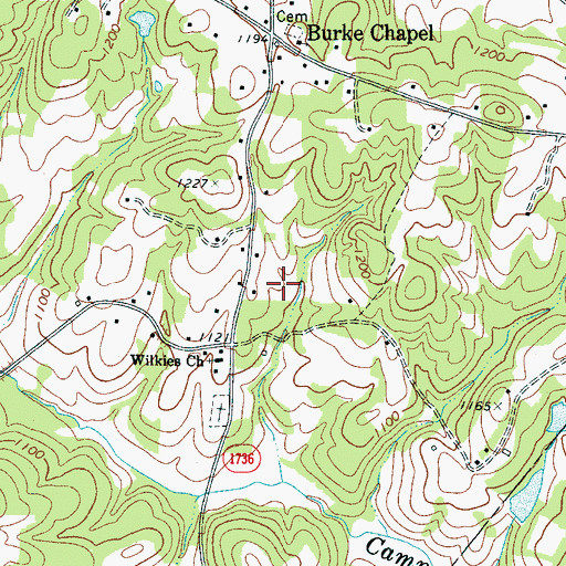 Topographic Map of Burke Chapel, NC
