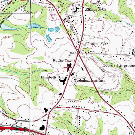 Topographic Map of Cleveland County Office Building, NC