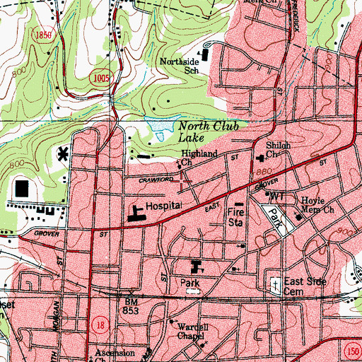 Topographic Map of Cleveland County Health Department, NC