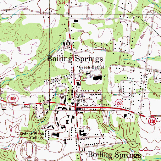 Topographic Map of Boiling Springs Methodist Church, NC