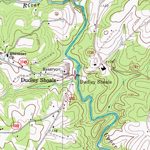 Topographic Map of Dudley Shoals Baptist Church, NC