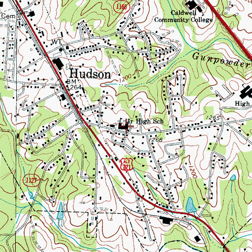 Topographic Map of Hudson Elementary School, NC