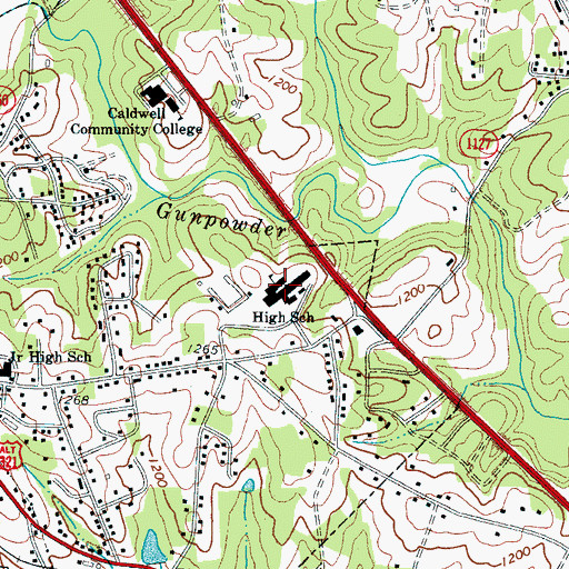 Topographic Map of Hudson Middle School, NC