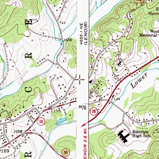 Topographic Map of Lenoir Community Church, NC