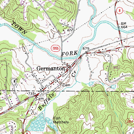 Topographic Map of Germantown Courthouse Square, NC