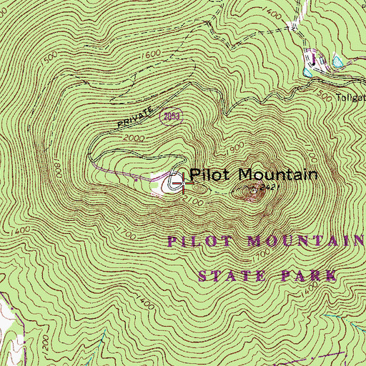 Topographic Map of Pilot Mountain State Park, NC