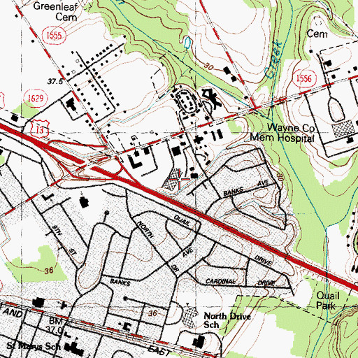 Topographic Map of Nichols Shopping Center, NC