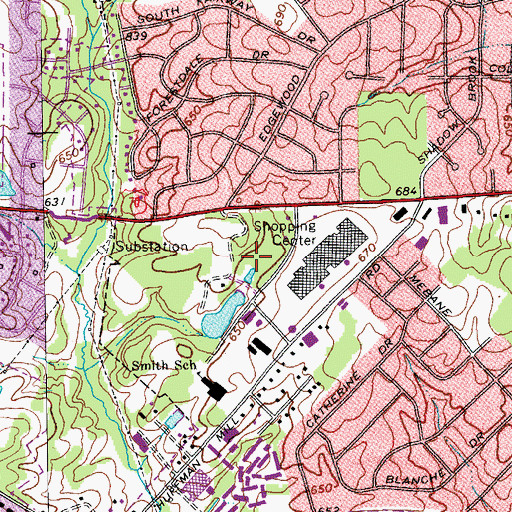 Topographic Map of Edgewood Village Shopping Center, NC