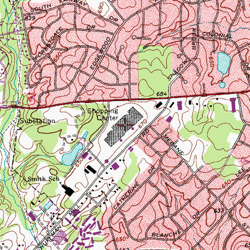 Topographic Map of Burlington Square Mall, NC
