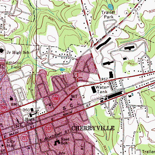 Topographic Map of Cherry Hill Center, NC