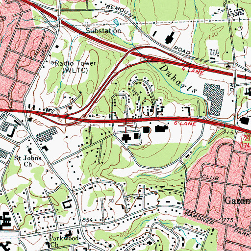 Topographic Map of Powell Glennwood Shopping Center, NC