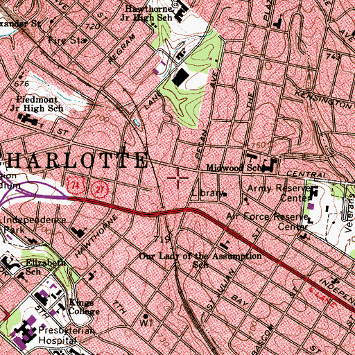 Topographic Map of Central Square, NC