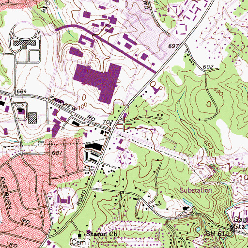 Topographic Map of Foxcroft East Shopping Center, NC