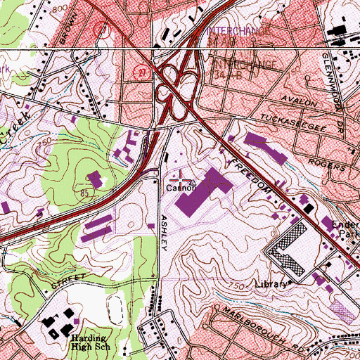 Topographic Map of Freedom Plaza Shopping Center, NC