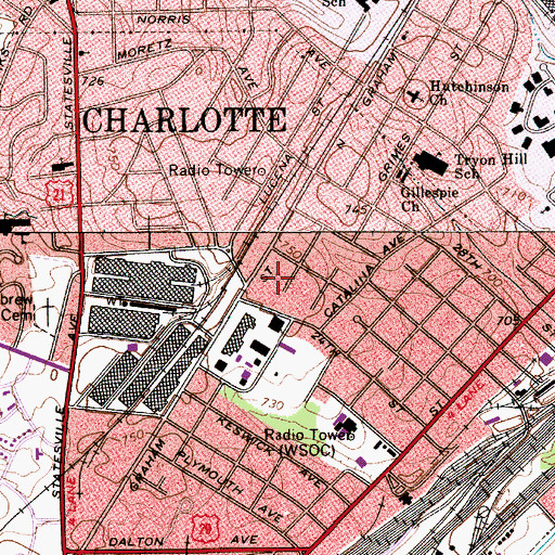 Topographic Map of Hutchinson Shopping Center, NC