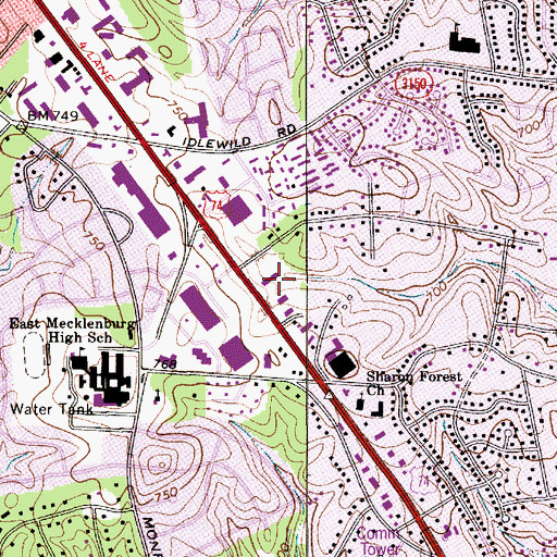 Topographic Map of Idlewood Shopping Center, NC