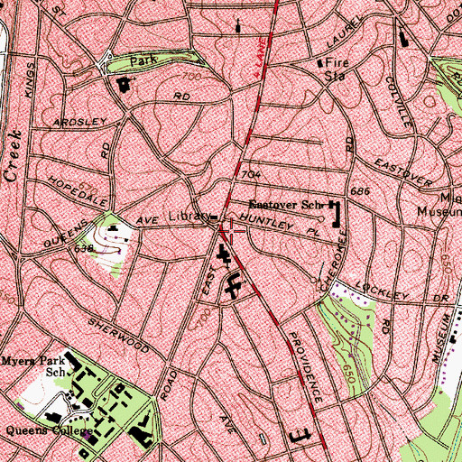 Topographic Map of Myers Park Shopping Center, NC