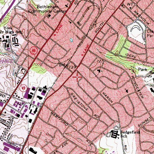 Topographic Map of Sedgefield Shopping Center, NC