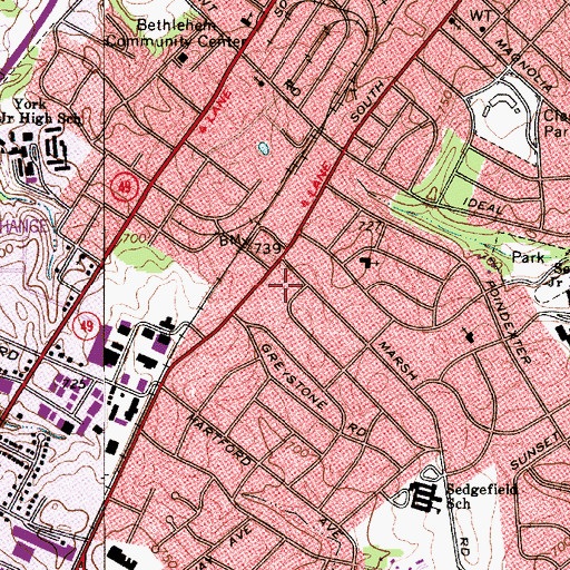 Topographic Map of Sedgefield Shopping Center, NC