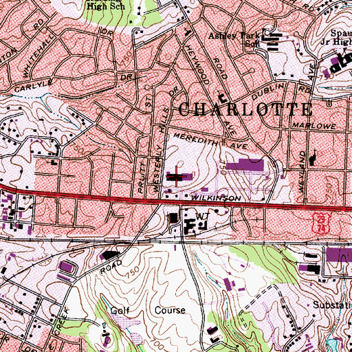 Topographic Map of Westerly Hills Shopping Center, NC