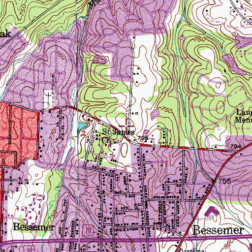 Topographic Map of Bessemer Shopping Center, NC