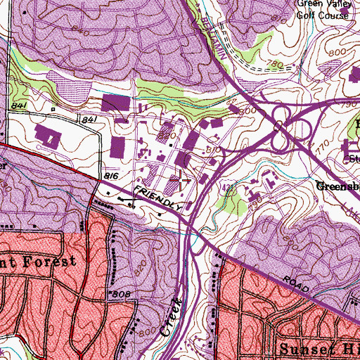 Topographic Map of Friendly Center - Forum VI, NC