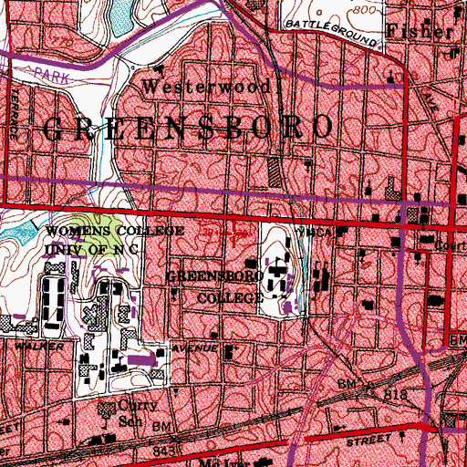 Topographic Map of Quaker Village Shopping Center, NC