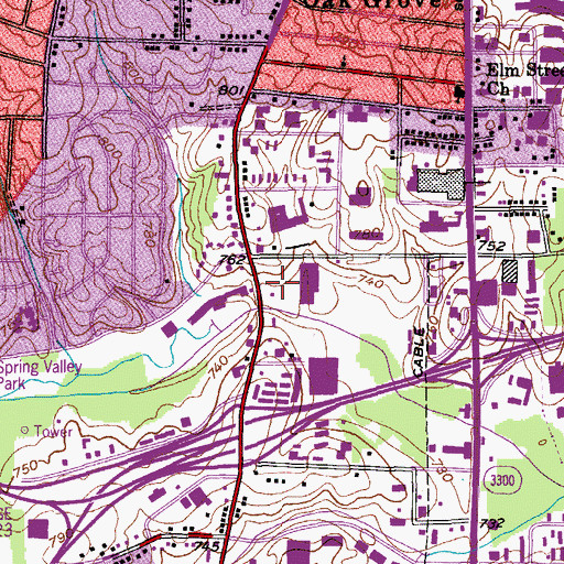 Topographic Map of Spring Valley Plaza, NC