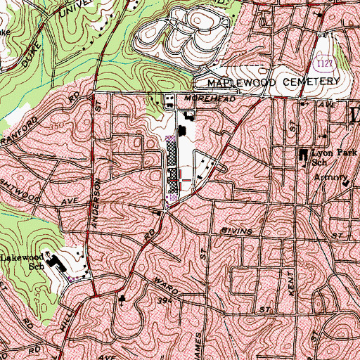 Topographic Map of Lakewood Shopping Center, NC