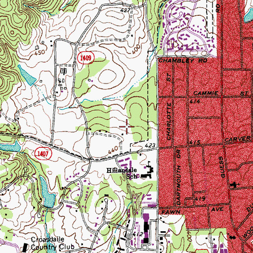 Topographic Map of Loehmanns Plaza at Croasdaile, NC