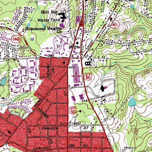 Topographic Map of North Duke Mall, NC