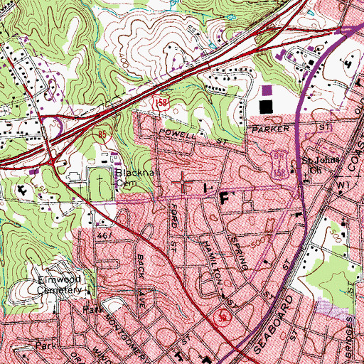 Topographic Map of Eaton-Johnson Park, NC