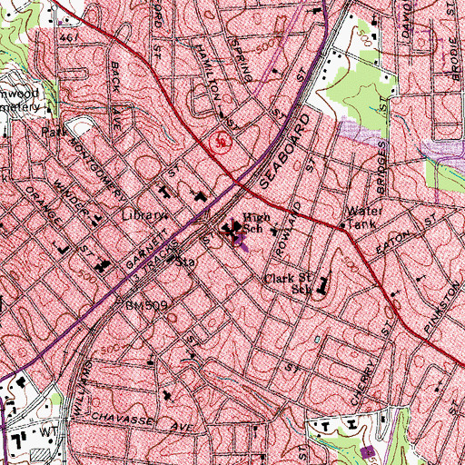 Topographic Map of Henderson Junior High School, NC