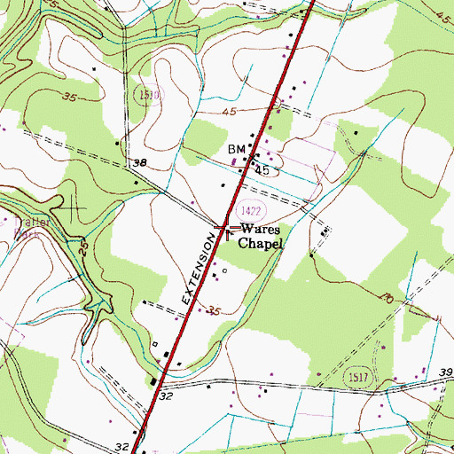 Topographic Map of Wares Chapel, NC