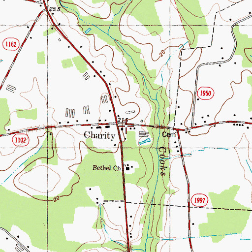 Topographic Map of Charity Methodist Church, NC