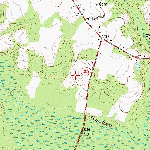 Topographic Map of Bear Swamp Post Office (historical), NC